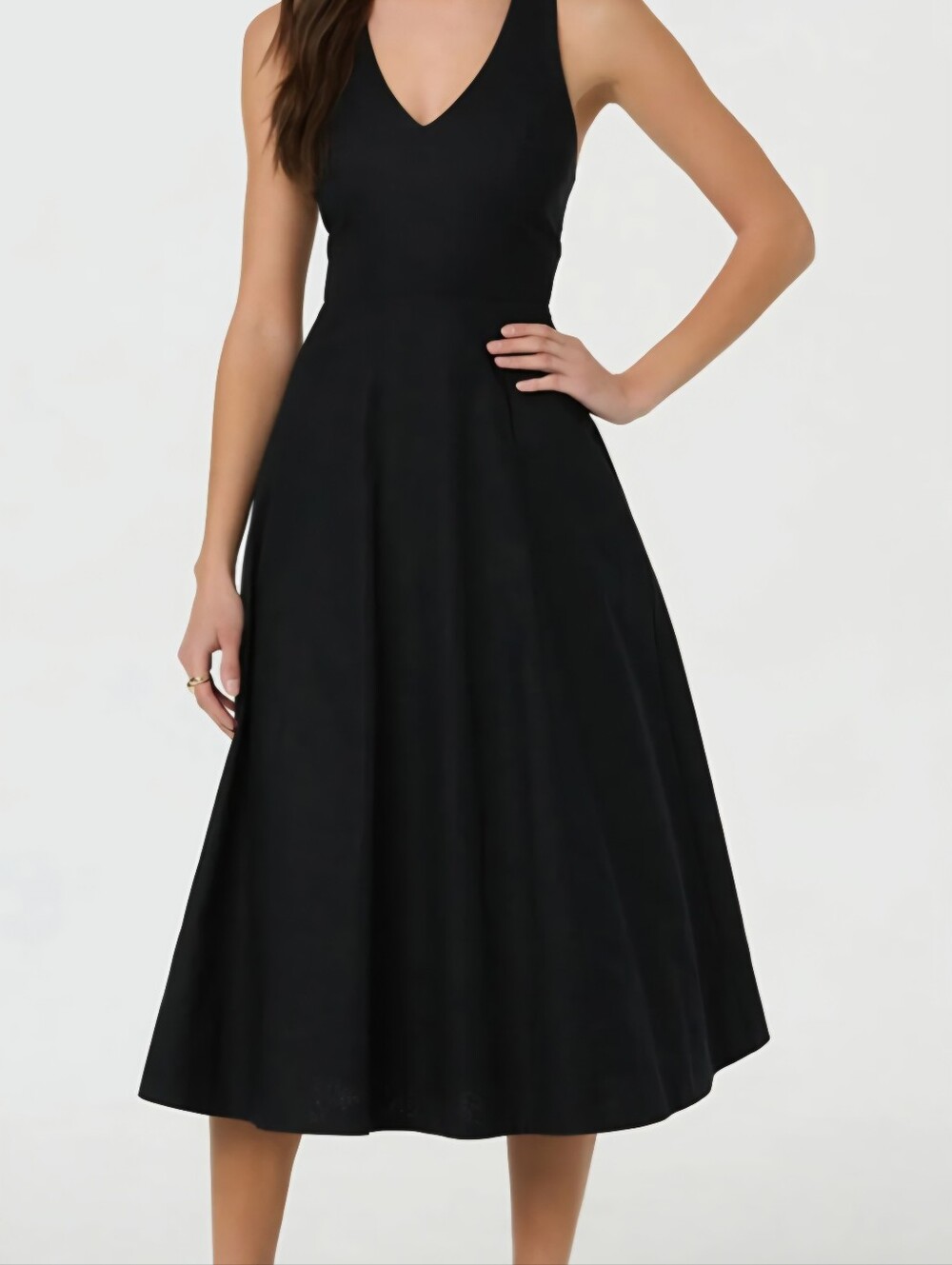 ASTR THE LABEL Black Linen Blend Halter Dress